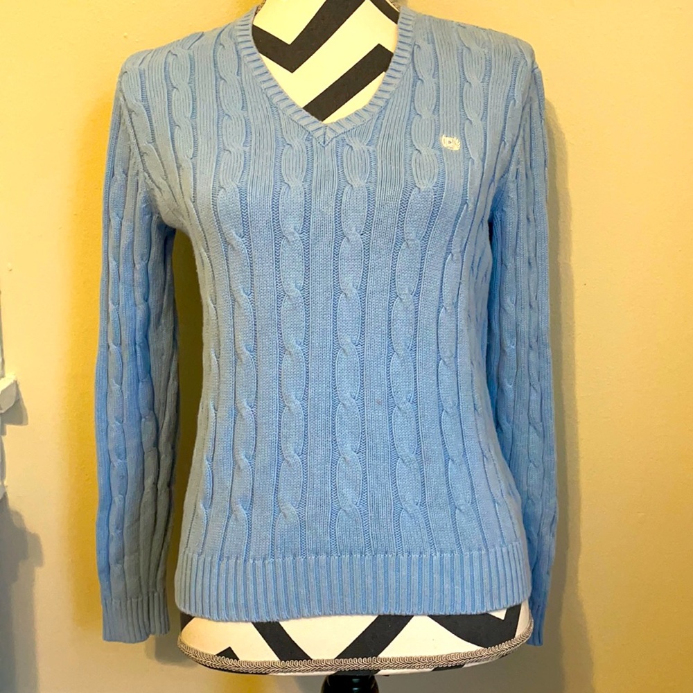 Chaps Light Blue Cable Knit Long-Sleeved Sweater